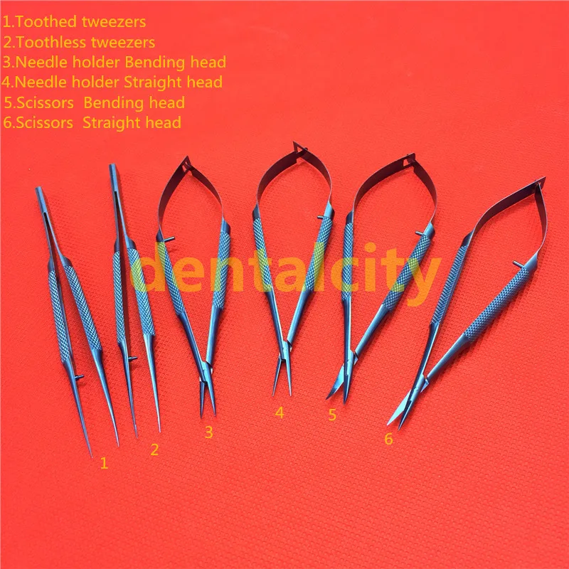 16cm Titanium Microsurgical Surgical Ophthalmic Instruments Dental Instruments Scissors+Needle Holders +Tweezers