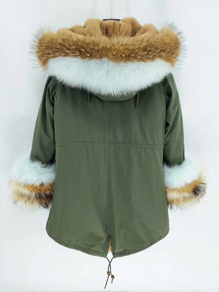 Parka larga impermeable para mujer, abrigo de piel Real, piel de zorro Natural, cuello de piel de mapache, ropa de calle gruesa y cálida,