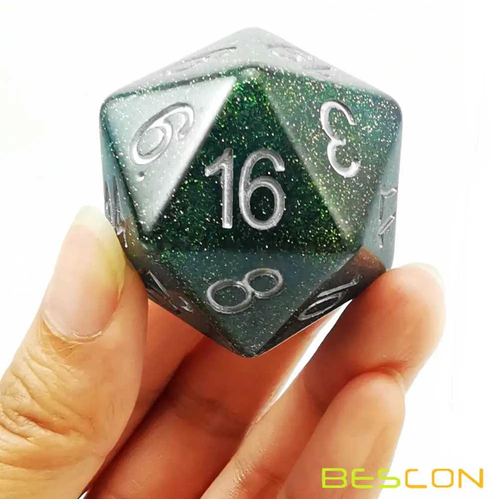 Bescon Jumbo Glowing D20 38MM, Big Size 20 Sides Dice 1.5 inch, Big 20 Faces Cube in Various Solid, Glitter, Glowing Colors