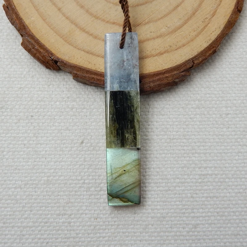 Natural Blue Kyanite And Green Kyanite And Labradorite Intarsia Necklace Pendant Bead 41x8x5mm 3.8g DIY Jewelry Accessories