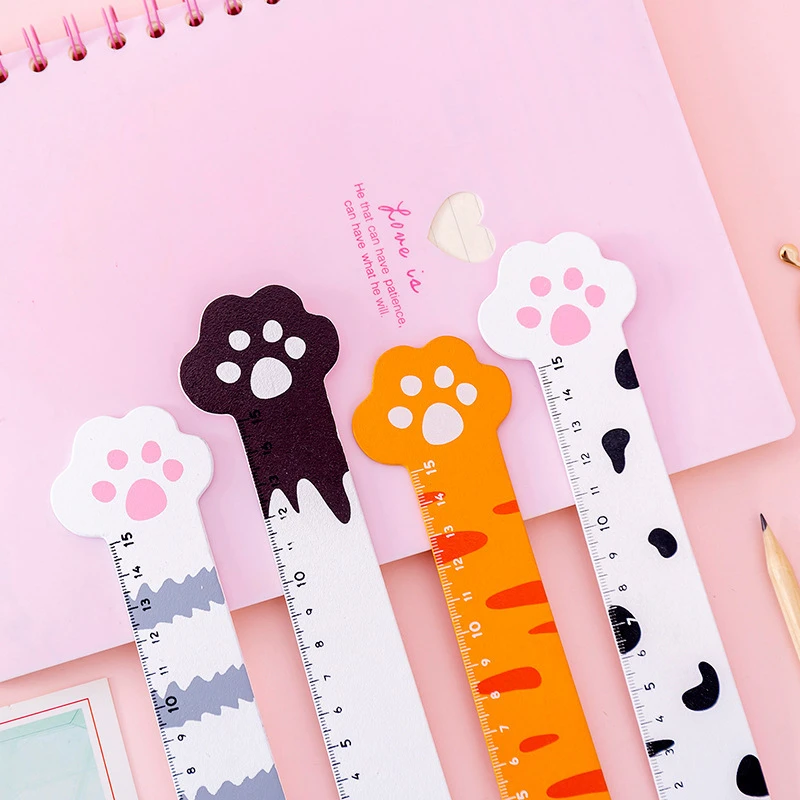 15 CM Pink Cute Cat Paw Wooden Straight Rulers Kawaii School Office Supplies Planner Accessories Student Prize