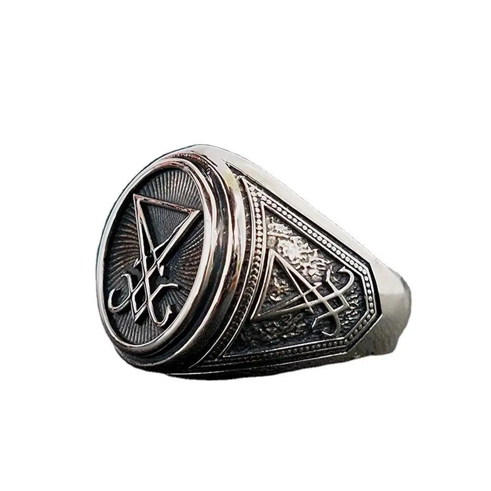 Vintage Gothic Lucifer Satan Signet Ring Fashion Punk Stainless Steel Seal Ring Men and Women Pagan Party Jewelry Gift Wholesale