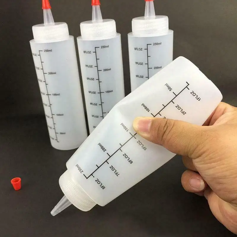 120/250/450ml Plastic Needle-nosed Scale Squeeze Bottle Squeezable Bottle With Leak-proof For Kitchen Salad Sauce Squeeze Bottle