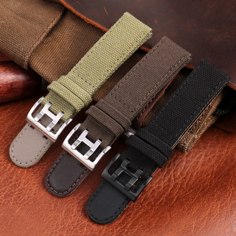 Genuine Leather Watch Men Replacement Bracelet Wrist Band for Hamilton Khaki Aviation H77755533 H77616533 20mm 22mm Black Khaki
