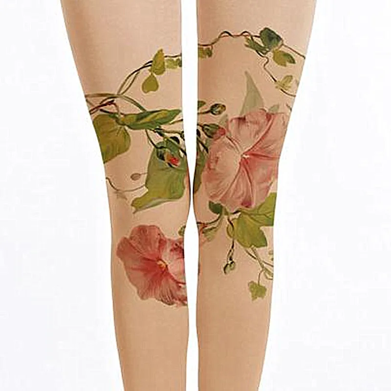 

women tights Beautiful flowers printed Retro Tree vine tight female stocking callant pantyhose warm tight