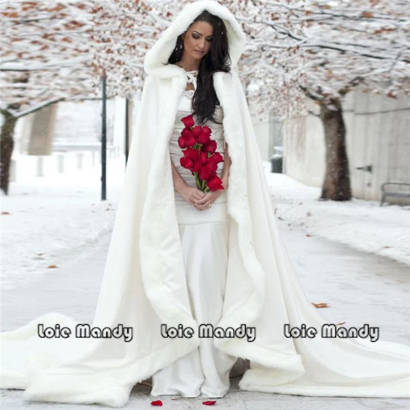 

Winter Long warm Wedding capes white wedding cloak Floor Length Bride shawl Faux fur cape coat adult Bridal Wrap