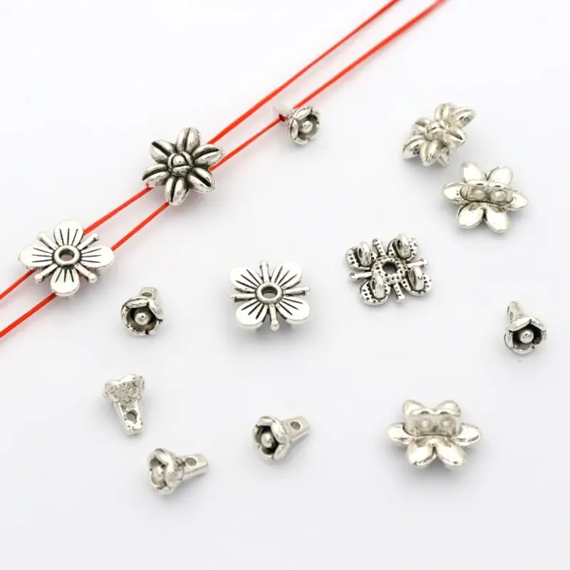 30pcs Anqitue Color 2 4 Holes Flower Spacer Loose Button Metal Charm Beads For Jewelry Making Diy Bracelet Finding Accessoreis