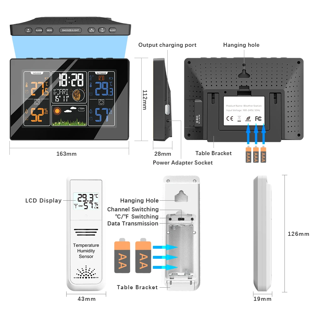 Wireless Digital Automatic Radio Control Weather Forecast Station PROTMEX PT201C With Hygrometer Thermometer Sensor