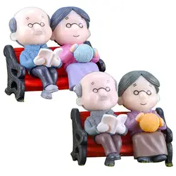 House Figurine Mini Park Bench Grandpa Grandma Model Miniature Landscape Garden Home Decor Ornament