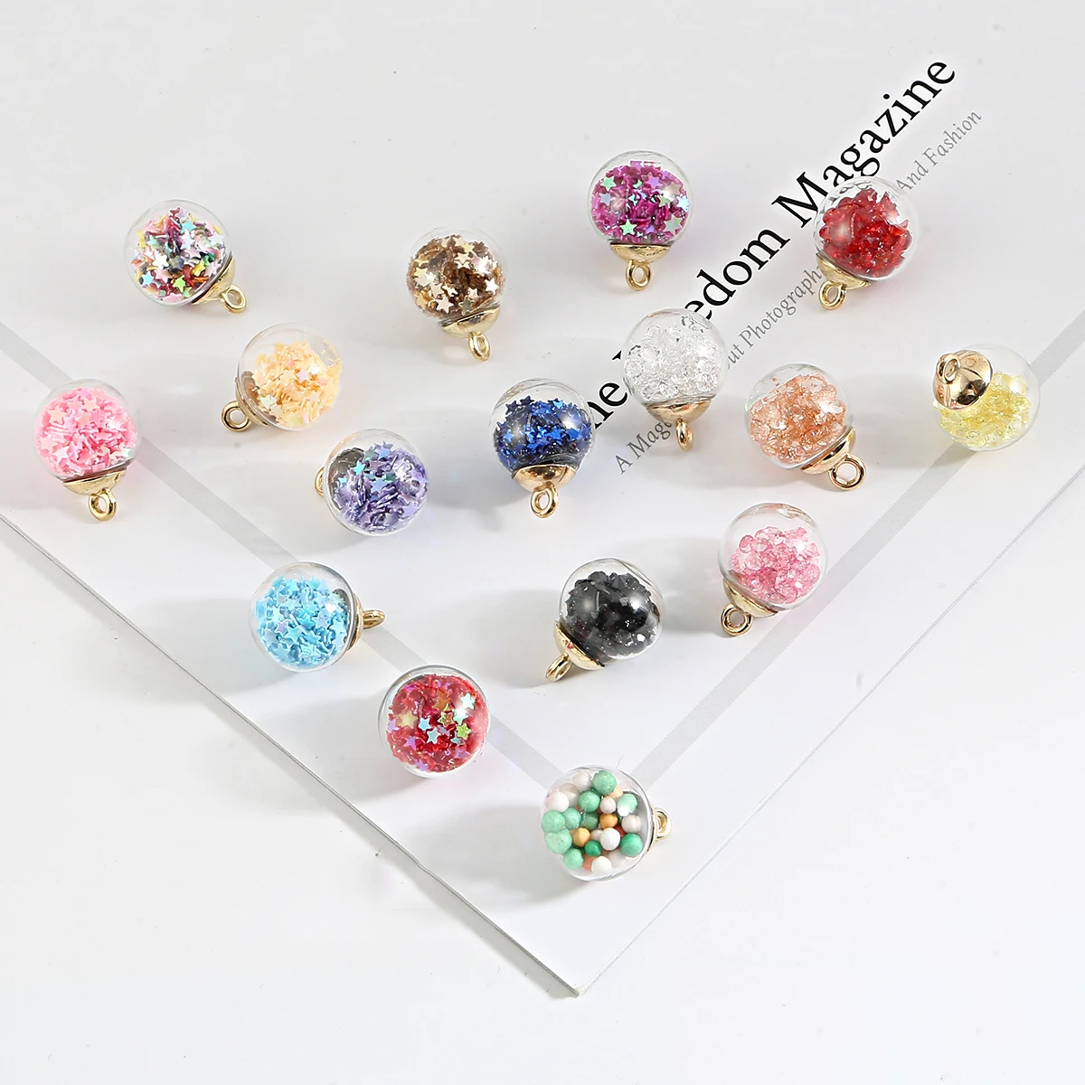 10Pcs/Lot 15*21mm Colorful Transparent Glass Ball Star Charms Pendant Finding for Hair Jewelry Accessories Earring Charms