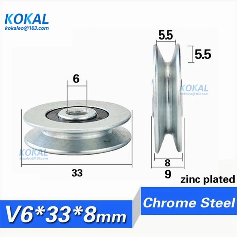 [V0633 + ZJ] 1 sztuk 6*33*8mm z trójkątnym wspornikiem/L wspornik, v-rowkowane koło, N626 606 łożysko koło pasowe na linę stalową/żuraw/koło