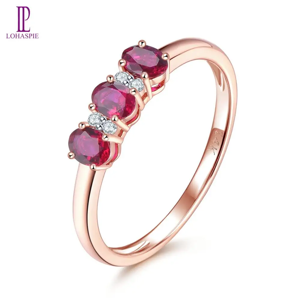 

LP Natural No Heated Ruby & Diamonds Ring Real 14 K Rose Gold Rings Entry Luxury Style Fine Jewelry for Women Christmas Gift