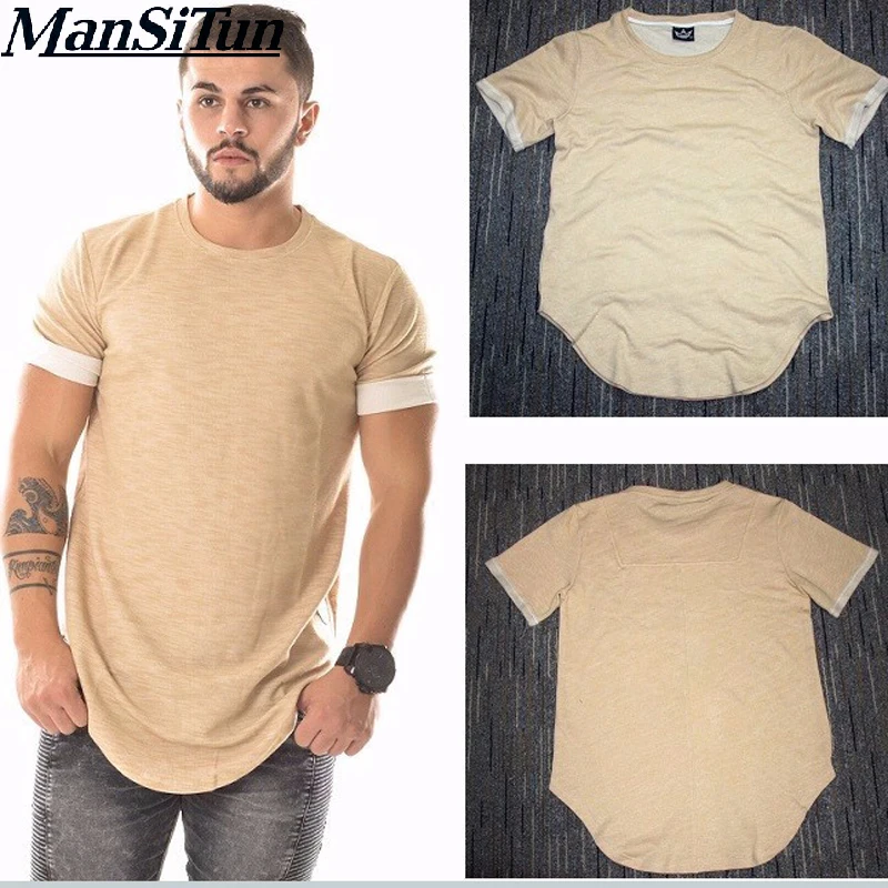 

2019 Latest beige summer t-shirt short hip hop t-shirt kanye west t shirt men plain hip hop arc bottom solid t shirt T Shirt