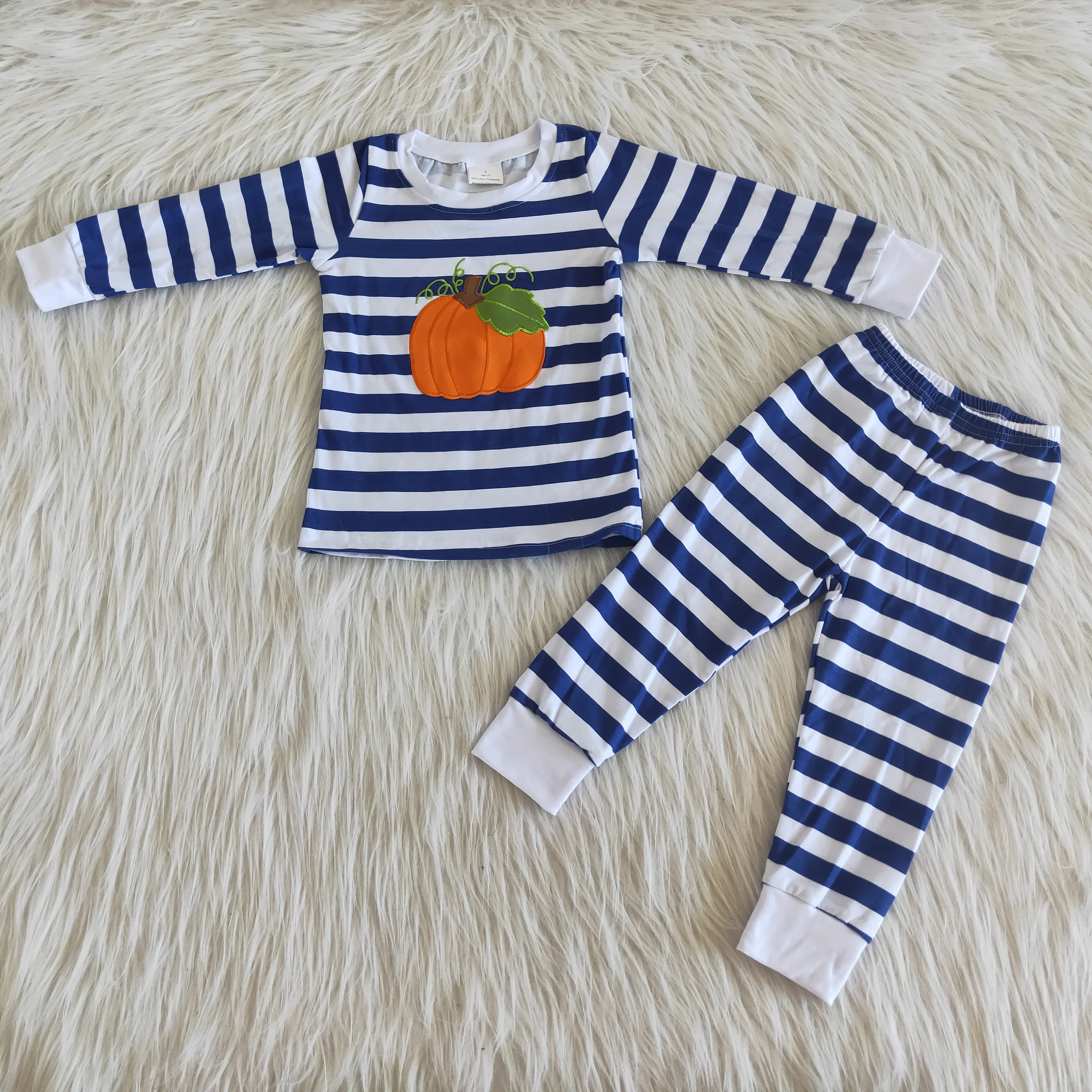 

Boutique children's baby Boys pumpkin embroidery Pajamas sleep wear boutique long sleeve trousers suit wholesale