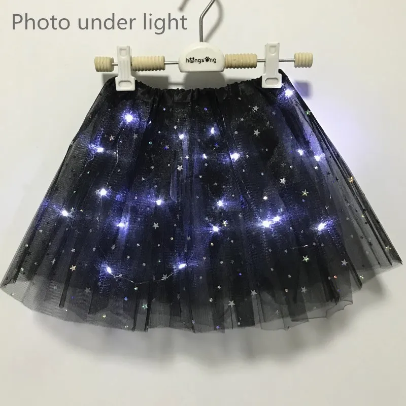 Luz Brilhante Infantil Princesa Tutu Saias, Pano Infantil, Festa de Casamento, Fato de Minissaia Dançante, Roupas Cosplay, 2