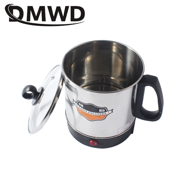 DMWD Stainlesss Steel Electric Kettle Water Heating Boiler Tea Pot Portable Travel Mini Hotpot Heater Food Cooking Noodle Cooker