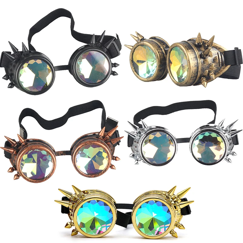 Hotselling caleidoscopio occhiali arcobaleno occhiali da sole da donna da uomo rivetto occhiali Steampunk Cosplay Vintage Gothic EDM Eyewear