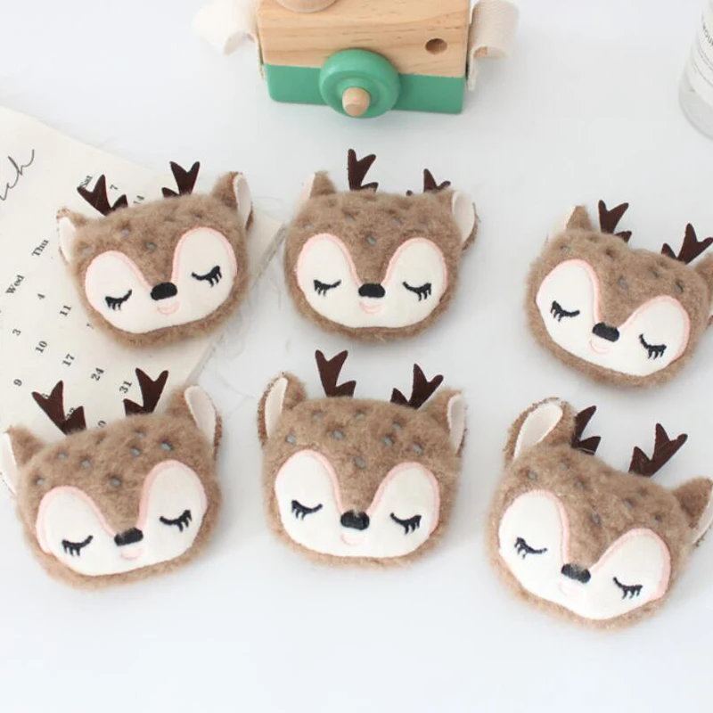 5Pcs/lot Cartoon Plush Christmas Elk Patches DIY Cotton-filled Cute Sleeping Deer Padded Appliques DIY Handmade Decorations