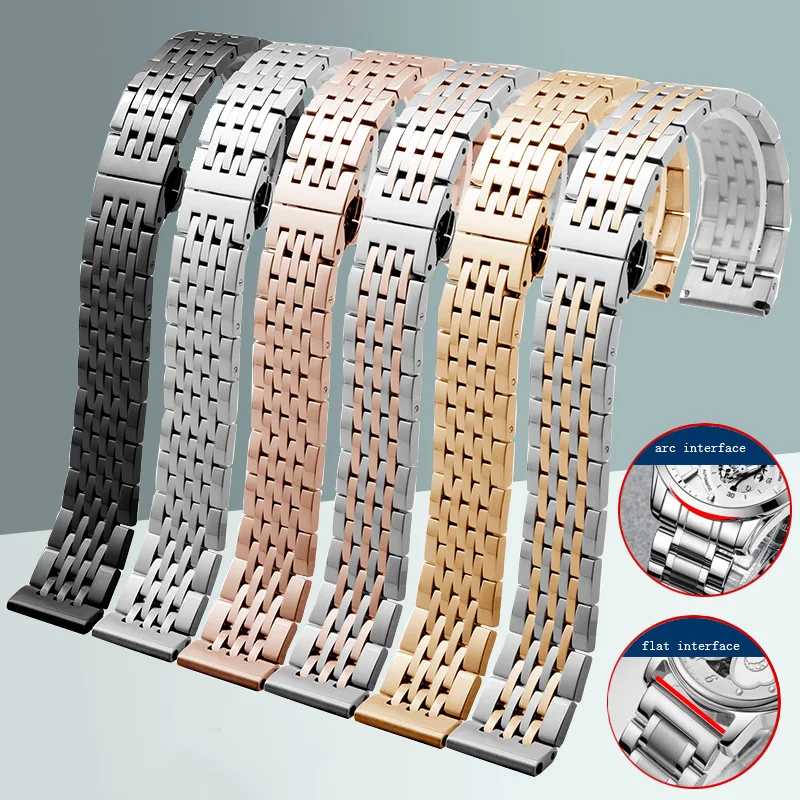 

12mm 14mm 15mm 16mm 18mm 19mm 20mm 21mm 22mm 23mm 24mm Stainless Steel Watch Strap Silver Black Metal Bracelet