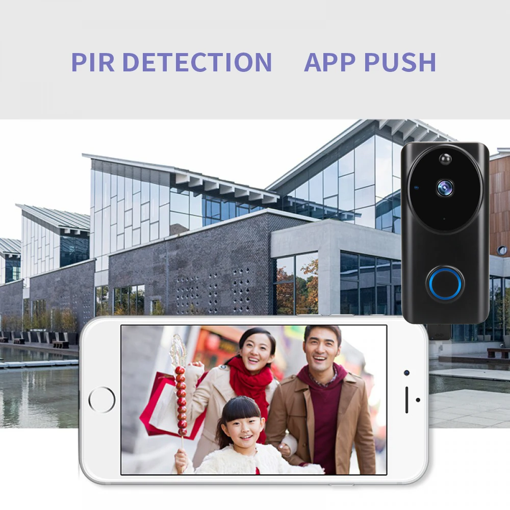 المنزل الذكي جرس باب يتضمن شاشة عرض فيديو لاسلكي Wifi1080P كاميرا غطاء مقاوم للماء الأشعة تحت الحمراء عن بعد تسجيل الأمن مراقبة دعوة الجرس