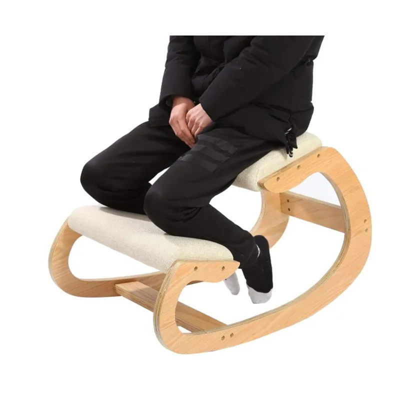 Silla ergonómica para arrodillarse, mecedora de postura vertical, taburete de rodilla para el hogar, la Oficina y la meditación, cojín de madera y lino