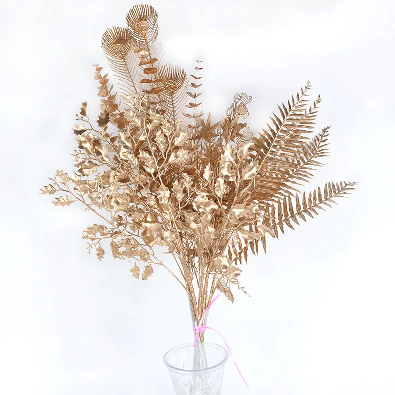 Goldene Serie Künstliche Blumen Konzentrischen Bouquet Eukalyptus Blätter Gefälschte Pflanzen Für Home Decor Hochzeit Weihnachten Party Blumen – Detail 10