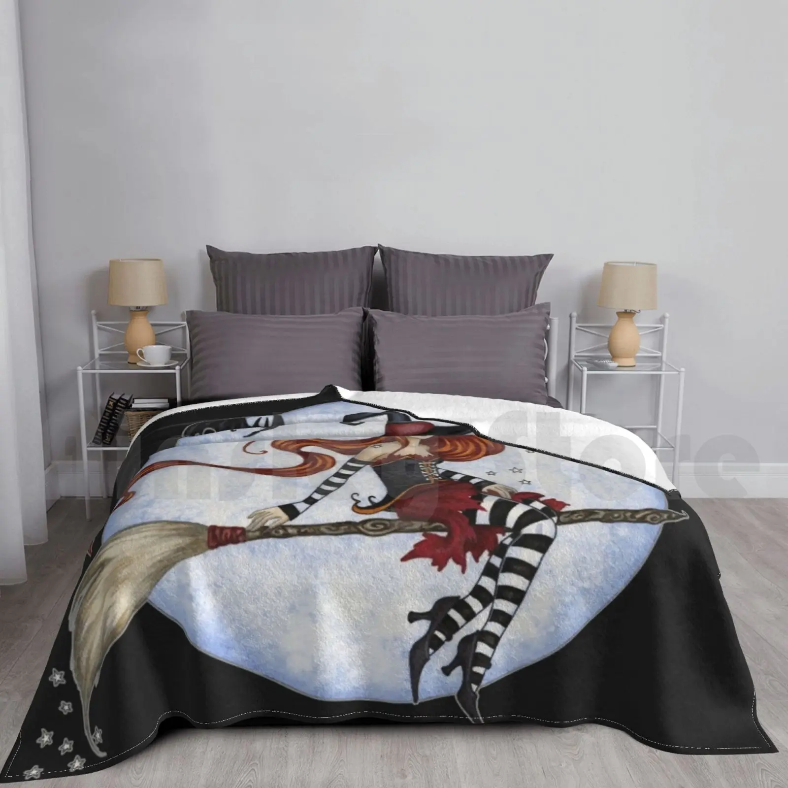 

Moonlight Ride Blanket Fashion Custom Witch Halloween Witch On Broomstick Moon Full Moon Up Amy Brown