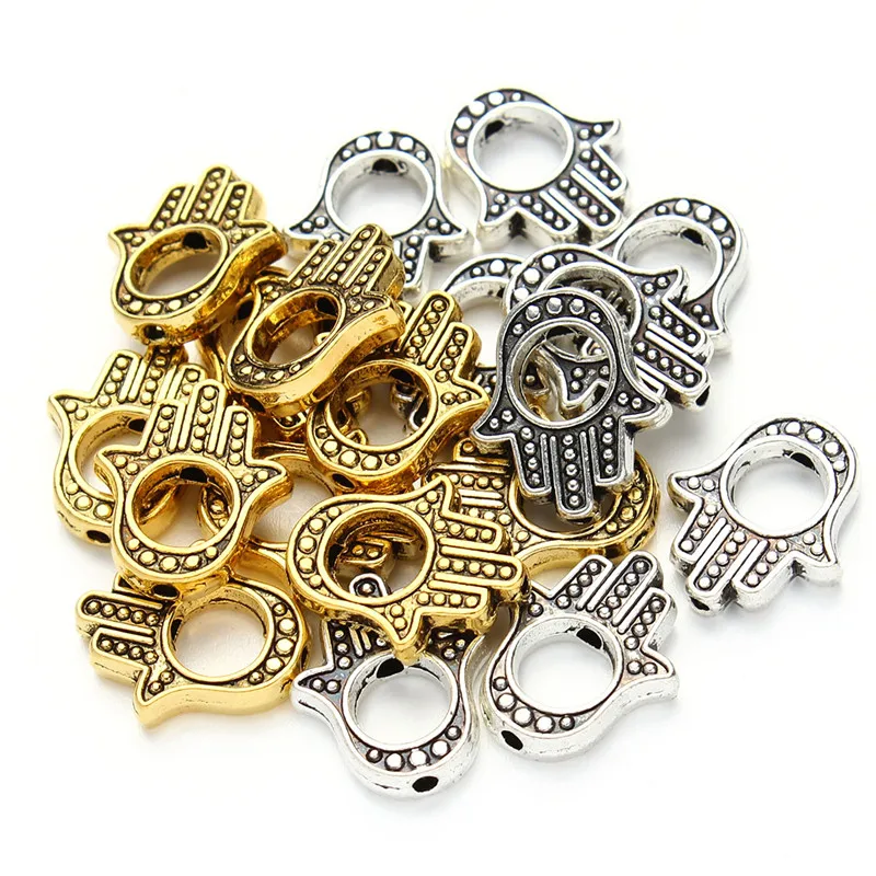 20pcs/lot Gold Color Metal Fatima Hands Charms Pendants Double Hole Bracelets Connector Diy Jewelry Findings Components