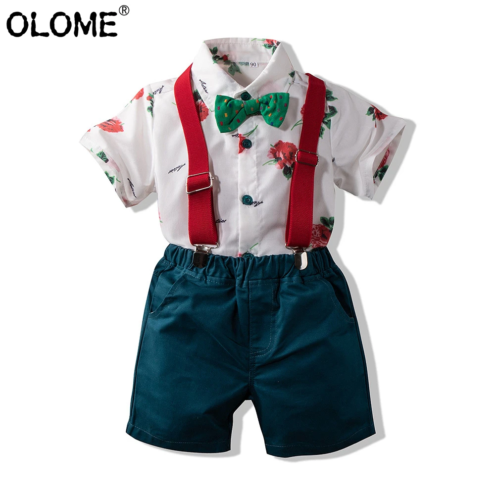 

OLOME Formal Children Clothing Sets Fashion Kid Boy Short Suspenders Party Infant Short Sleeve Shirt+Pant 2PCS Toddler Clothes