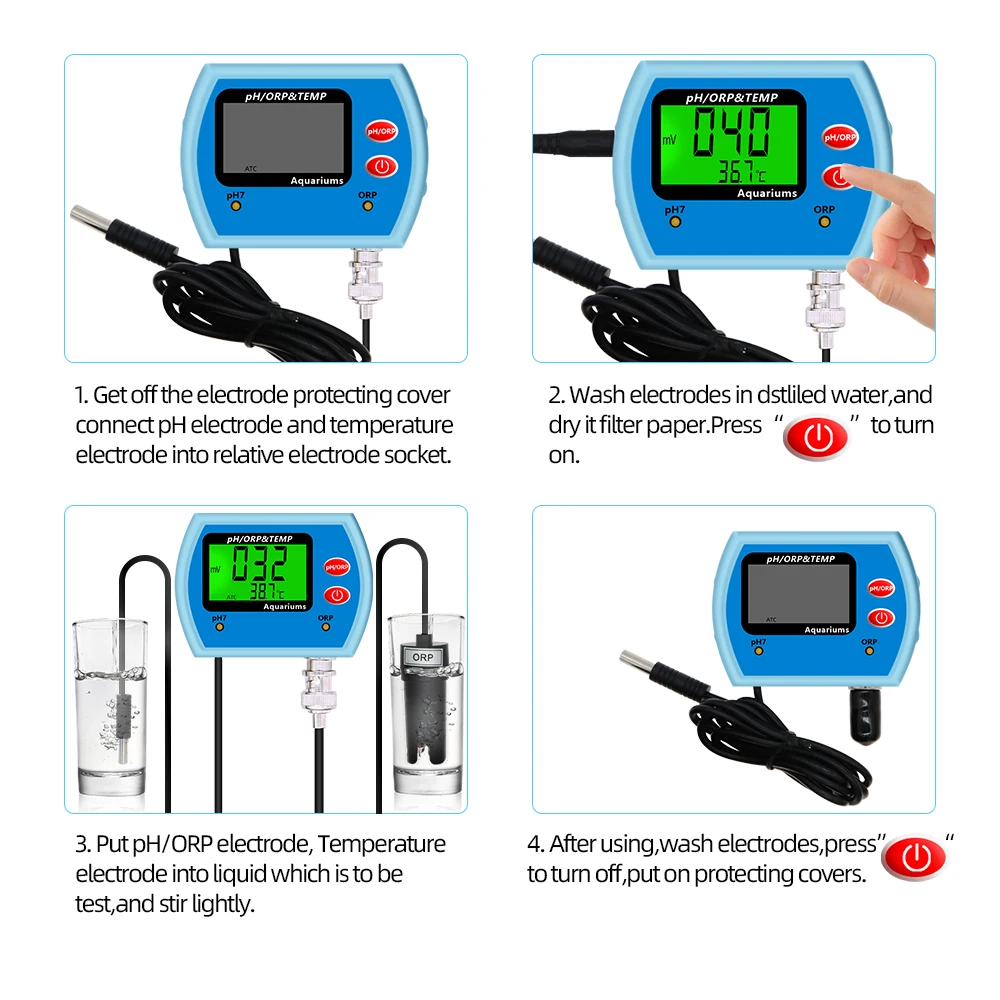 Digital 3 in 1 PH/TEMP/ORP Meters PH Meter Redox Potential Tester TDS Detector Monitor PH Multi-Parameter Water Quality Tester