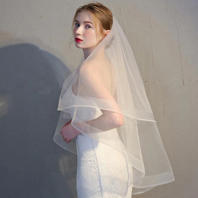 2024 elegante vendita al dettaglio a buon mercato veli da sposa Organza bianca 1.5m un strato sposa veli da sposa accessorio da sposa