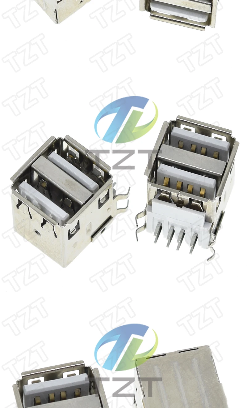 TZT 5/10 Stück Dual-USB-Buchse 90-Grad-USB-Anschluss Weiblich 4 Gebogene Füße Buchse für Datenübertragung und Laden – Detail 4
