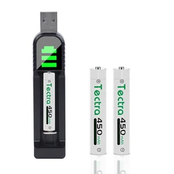 Ni-MH-batería recargable AAAA de 1,2 V y 450mAh, Cargador USB para bolígrafo de superficie, despertadores, linternas, Altavoz Bluetooth