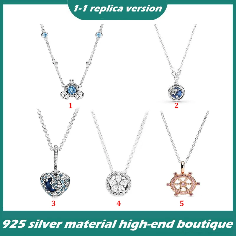 

S925 Sterling Silver Pumpkin Car Rotating Earth Blue Moon Heart shaped Car Necklace Suitable for Original Bracelet Jewelry Gifts