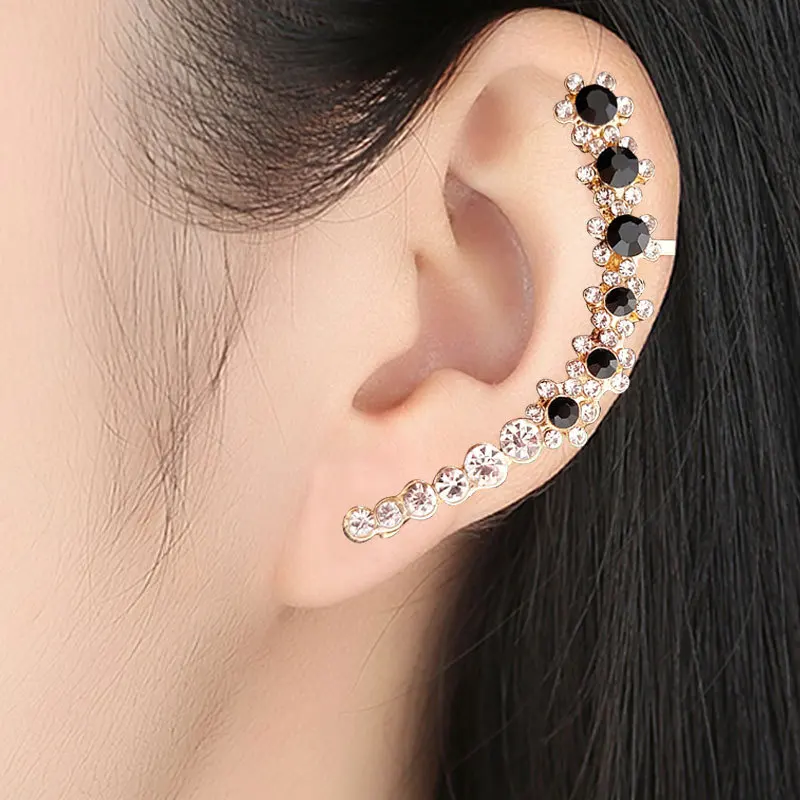 1Pcs Punk Rock Rhinestone Crystal Ear Cuff Wrap Stud Earring for Women Cartilage Piercing Jewelry Ear Clips Earrings 3 Colors