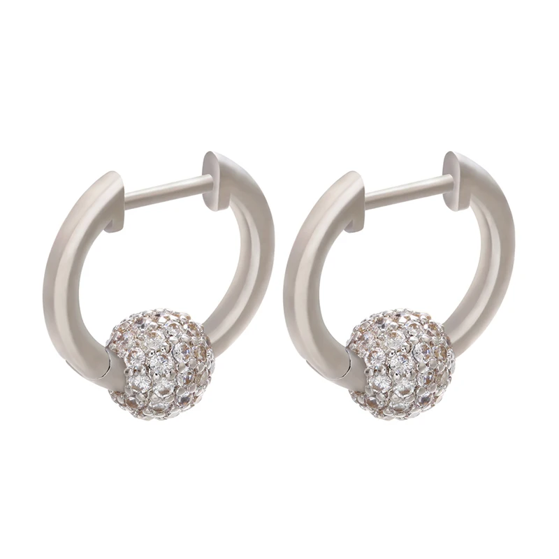 ZHUKOU One Pair 17x19mm CZ crystal small hoop earrings with balls for women lady Brass popular earring hoop jewelry model:VE169 image 6