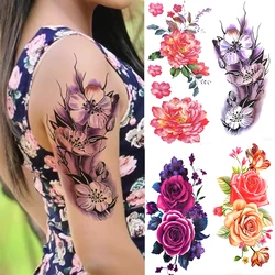 3D Lilie Blume Temporäre Tattoos Für Frauen Erwachsene Rose Lotus Anemone Tattoo Aufkleber Gefälschte Halb Hülse Aquarell Arm Tatoos