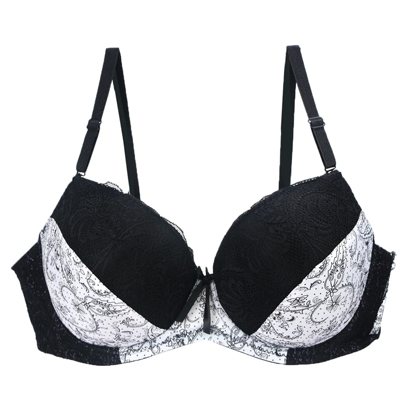 New Sexy Lace Push Up Bras For Women Plus Size Female Plunge Bow Floral Lingerie D DD EF Full Cup Brassiere