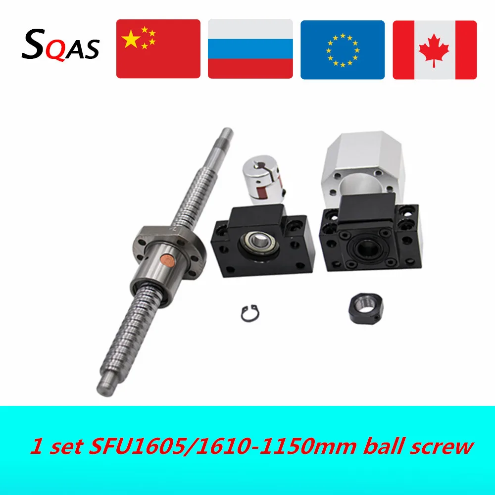 Eu warehouse ball screw kit SFU1605 1150mm ball screw  end machined with BK12 BF12 +single nut+nut housing+coupling for cnc part