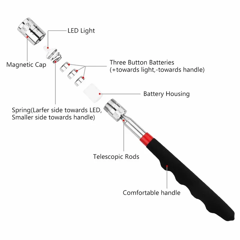 E5 Mini LED Magnet Light Telescopic Magnetic Pick Up Flashlight Torch Lamp For Picking Up Screwdriver Nut And Screw Hand Tools