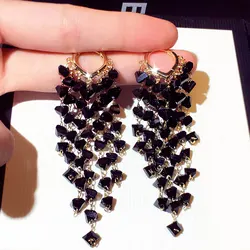 JUWANG Super Fashion Shine Glamour Crystal Temperament Earrings Long Flash Temperament Elegant Fashion Trendy Luxury Jewelry