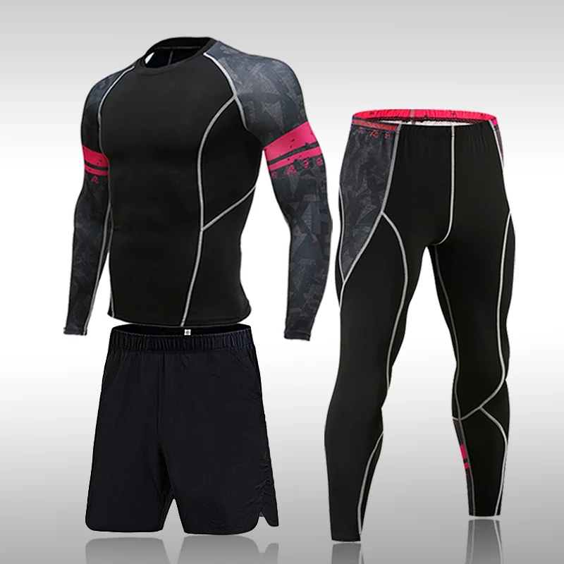 Traje deportivo MMA para hombre, ropa deportiva de secado rápido, traje de compresión para entrenamiento físico, medias deportivas de 3 piezas