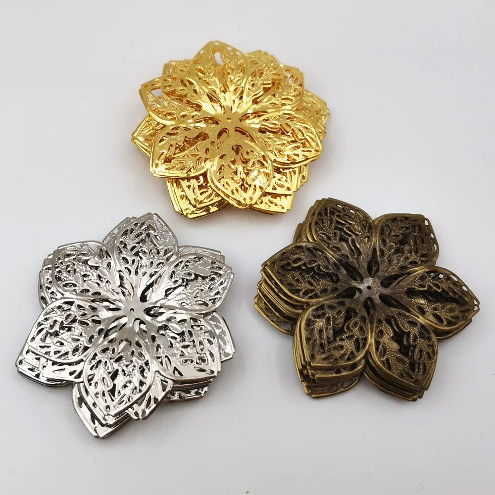 10 PCS 64mm Antique bronze/Gold Color/White K Metal Filigree Big Flower Slice Charms Base DIY Jewelry Components