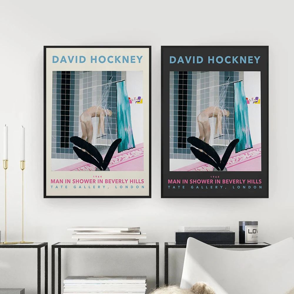 

David Hockney Man in Shower Exhibition Posters Gallery Museum Canvas Paintings Retro Abstract Wall Art Pictures Bathroom Decor