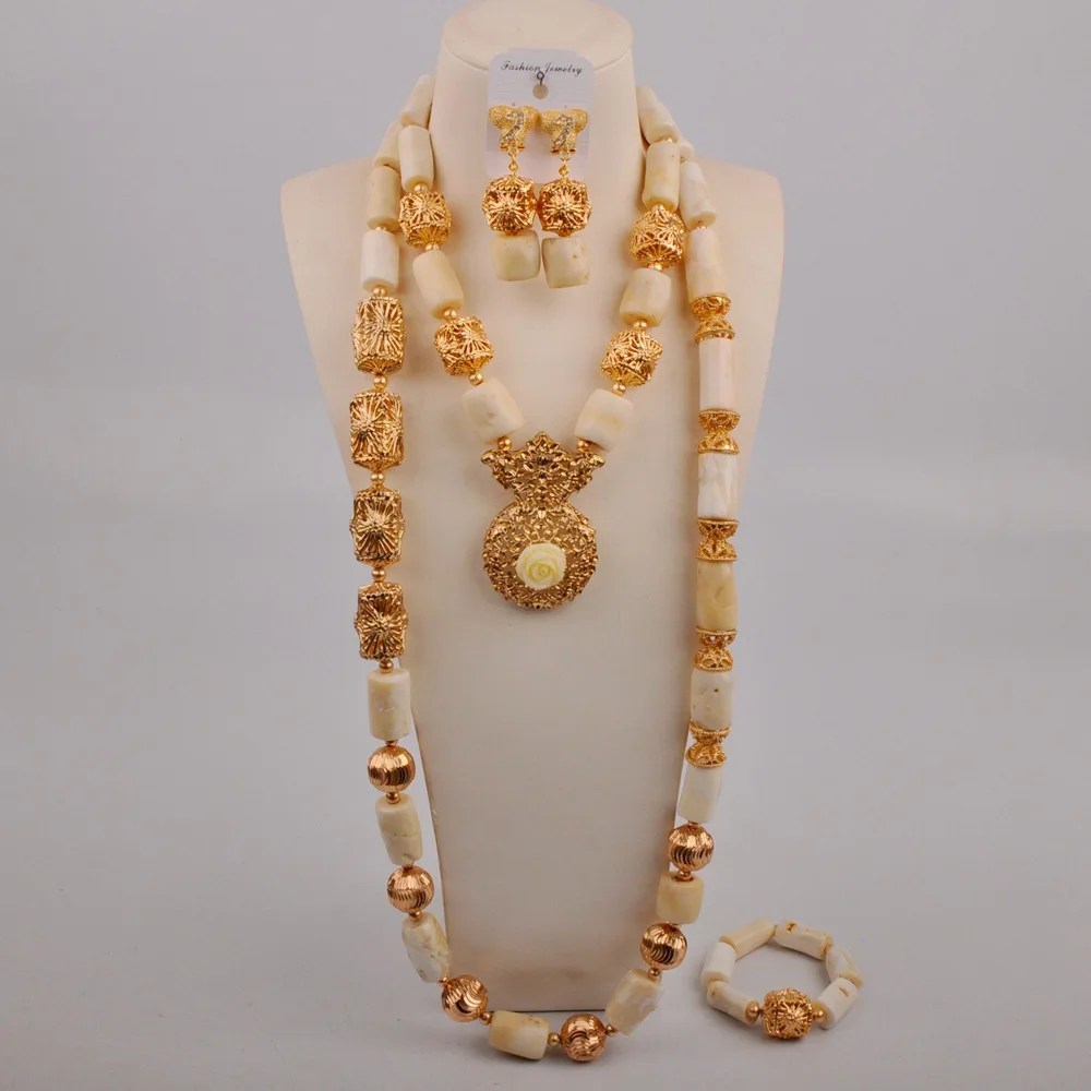 

Beautiful African Bride Wedding Wedding Dress Accessories White Natural Coral Necklace Nigeria Wedding Jewelry Set AU-450