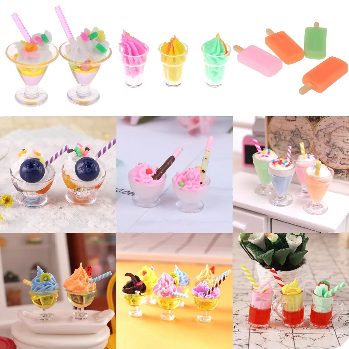 1pc Drink Ice Cream Cups Model Pretend Play Mini Food Doll Accessories Fit Play House Toys Dollhouse Miniature Christmas Gift