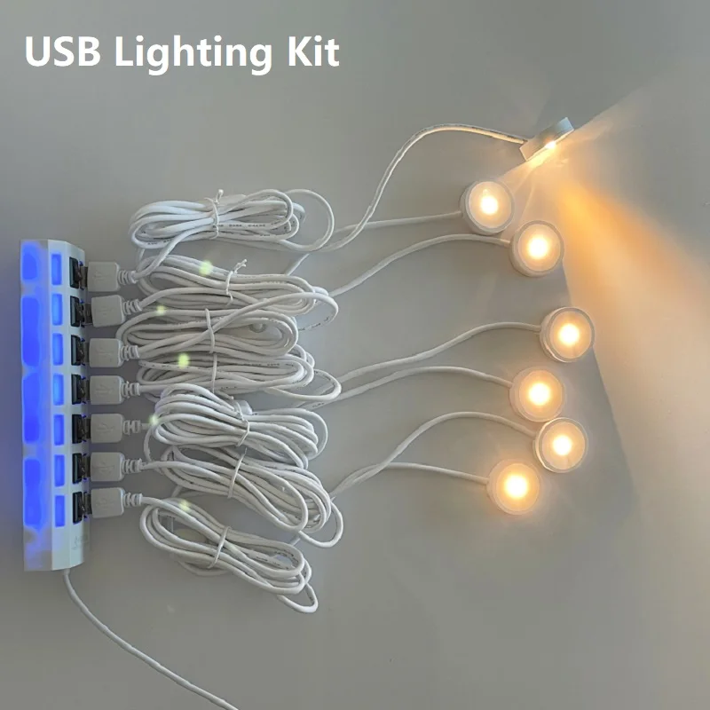 EtrnLED-Mini LED Spotlight Kit de iluminação, USB, 5V, superfície redonda, montado gabinete Display lâmpada, ponto do teto, preto, branco, prata