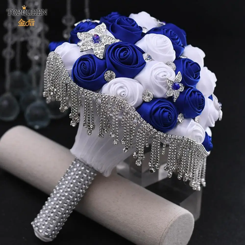 TOPQUEEN-Buquês De Noivas E Damas De Noiva, Rosas De Seda, Buquês De Casamento, Decoração Nupcial, Strass Tassel, SF4-RBG