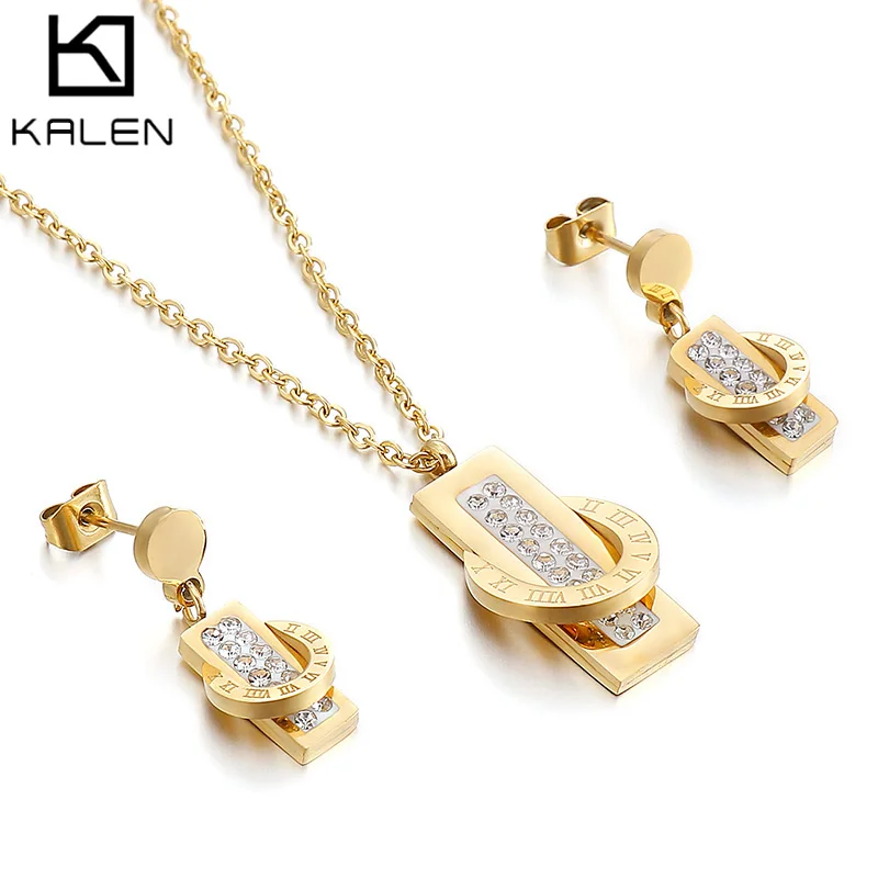 Kalen 8 Styles Stainless Steel Chains Necklace Earrings Sets Eyes Pendant Set for Women Zircon Jewellery Christmas Gifts