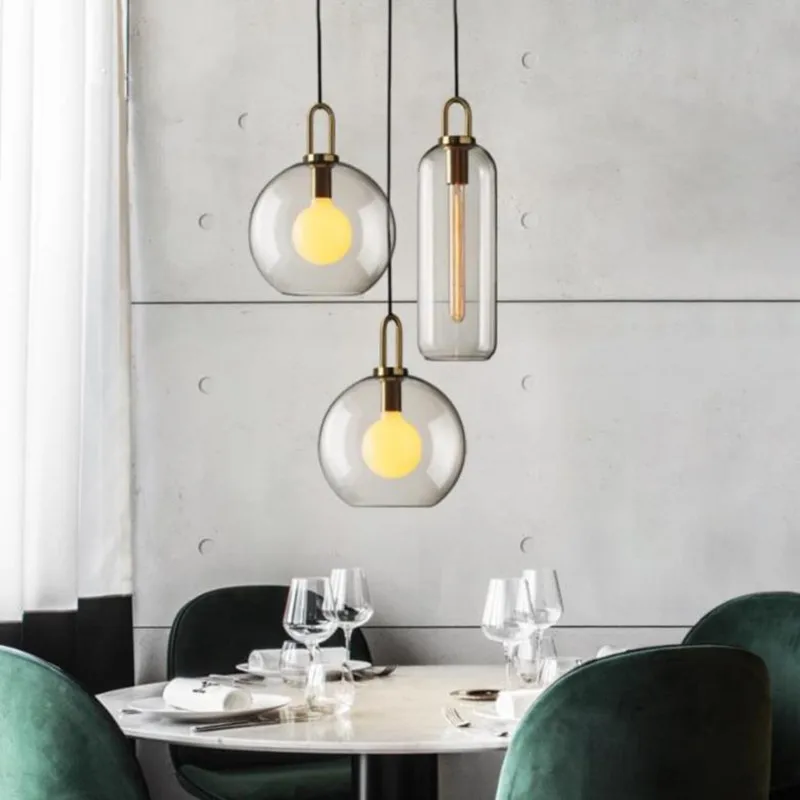 American loft industrial wind glass chandelier modern living room dining room lighting light luxury dining table bar lights